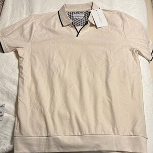 Denim & Flower Cream Polo Shirt with Black Trim